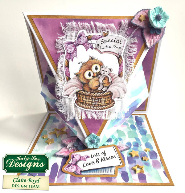 Triangular card with owl design and 'Special Little One' text, featuring Katelyn Fox Designs branding.