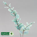 Artificial eucalyptus branch with a gray background and 'Katy Sue Flower Pro' branding.