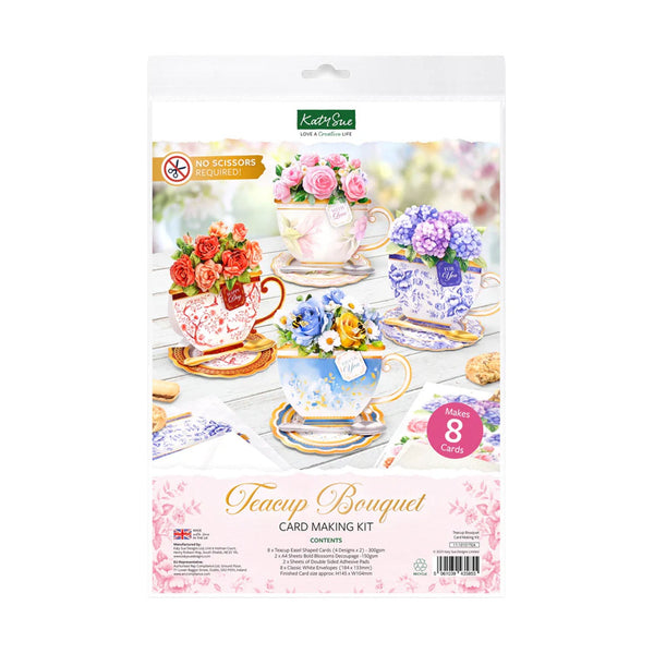 Katy Sue Teacup Bouquet card making kit packaging with images of teacups and flowers.