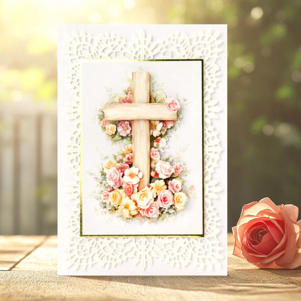 Katy Sue Die Cut Decoupage 3/Pkg- Wooden Cross & Roses