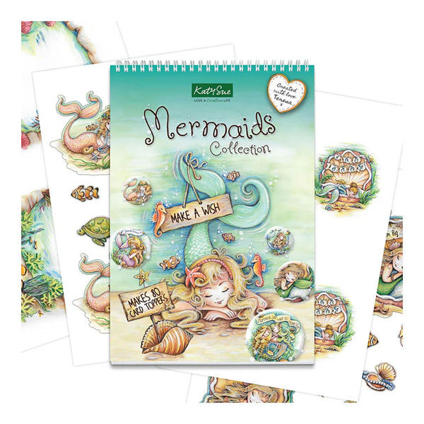 Mermaids-themed notebook with stickers on a white background