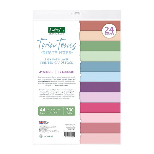 Pack of K&Company Twin Tones Dusty Hues cardstock with colorful swatches on a white background
