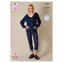 Women wearing a Firefly Aran knitted sweater and jeans set with King Cole branding