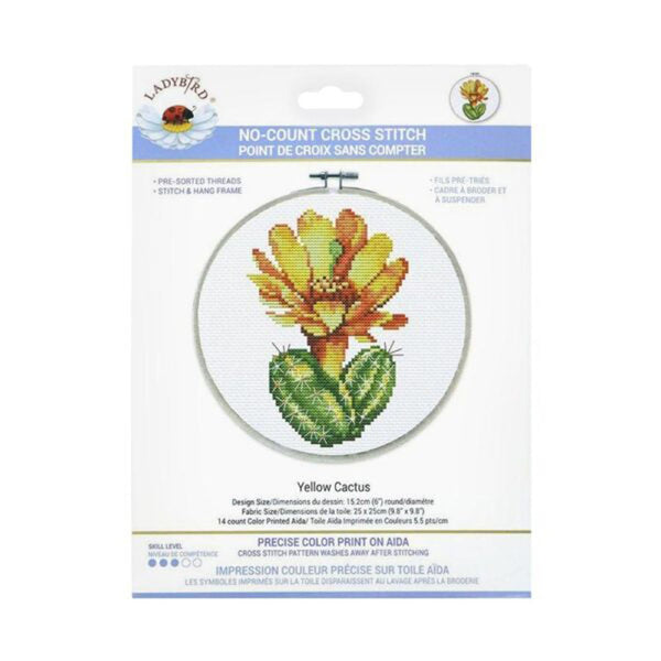 Lady Bird Designs No Count Cross Stitch Kit 15cm Round - Yellow Cactus