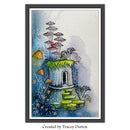 Framed artwork of a underwater scene with mushrooms and plants, created by Tracey Dutton.