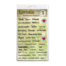 Packaging of Lavinia Sentiment Stickers with various phrases on a decorative background.