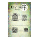 Lavinia Stamps with architectural elements on a colorful background