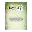 Lavinia Stamps branding with a colorful, abstract background and text.