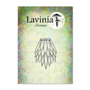 Lavinia Stamps packaging with a floral design and stamp outline on a colorful background