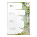 Fairy Nook Homes stamp set packaging with white house templates on a green and beige background.