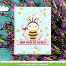 Card with a bee design and text 'Don't worry bee hap-bee!' on a floral background.