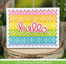 Colorful card with 'hello' text on a wooden block