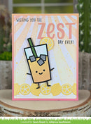 Card with a cartoon juice box and lemon slices on a light background