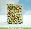 Card with lemon and flower design and 'Sorry I Was Sour' text on a blurred natural background.