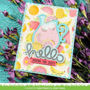 Colorful card with fruit illustrations and 'hello you're the zest!' text on a floral background