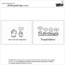 Cartoon illustration with graduation-themed text and graphics on a white background