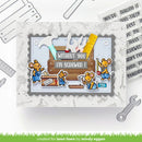 Card with cartoon mice and tools on a white background with construction-themed elements.