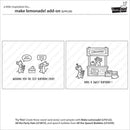 Lawn Fawn lemonade stand add-on with cartoon characters and text on a white background