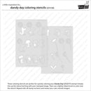 Dandy Day coloring stencils on a white background with text and branding.