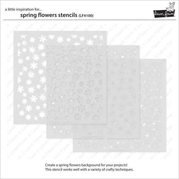 Spring flowers stencils on a white background with brand name.
