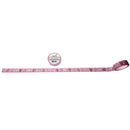 Pink ribbon with cartoon character design on a white background