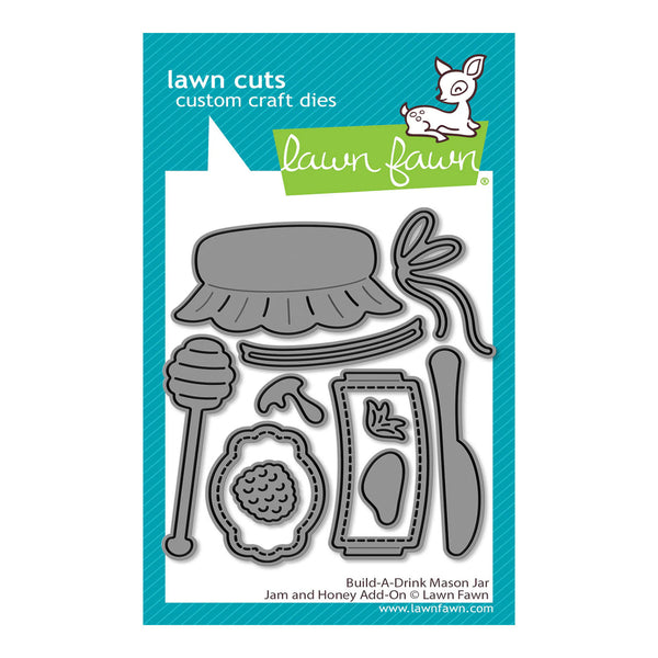 Lawn Cuts custom craft dies packaging with die-cut pieces on a blue background