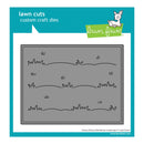 Grassy Pasture Backdrop craft die by Lawn Fawn on a blue border with brand logo.