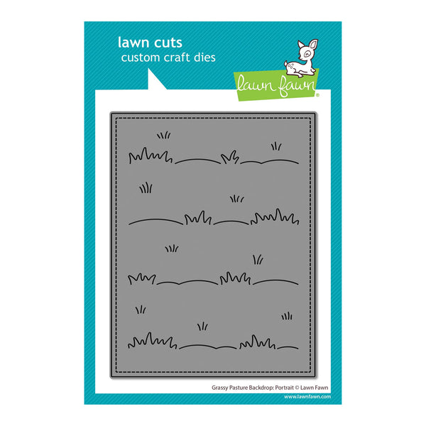 Lawn Cuts custom craft die set with grassy pattern on gray background, brand 'lawn fawn' visible.