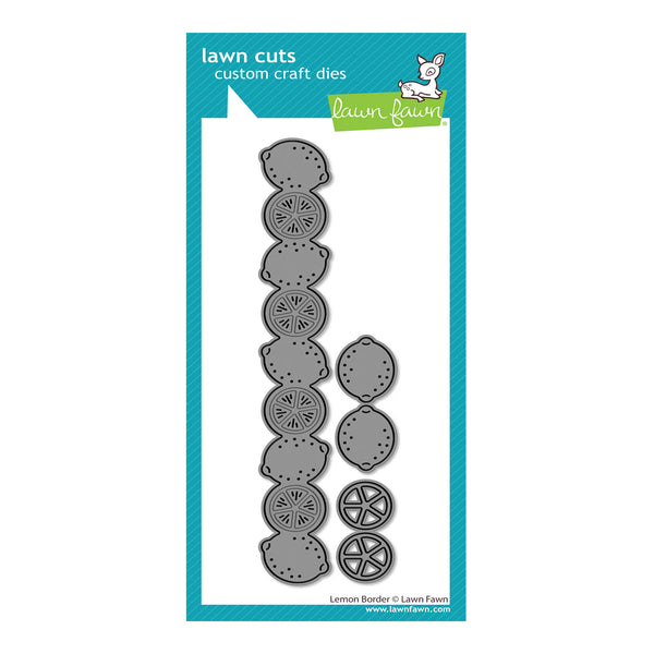 Lawn Fawn lemon border craft die set packaging on a white background