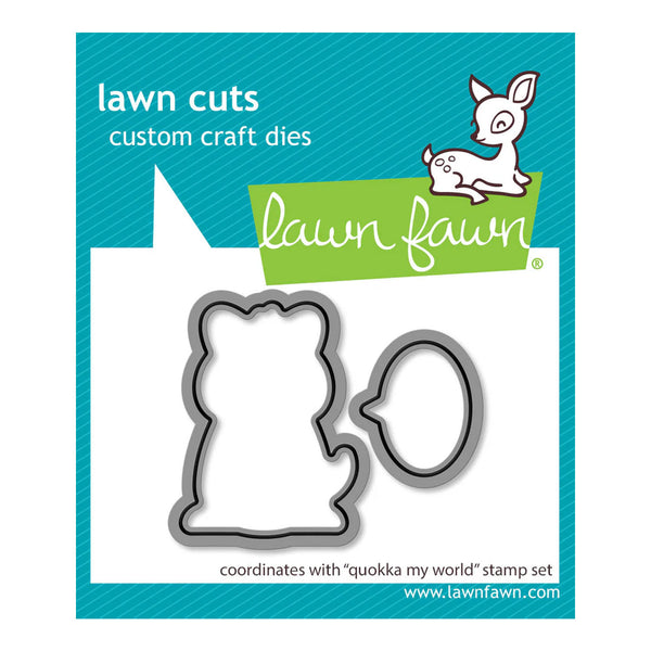 Lawn Cuts custom craft dies with quokka design on a blue and white background