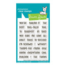 Lawn Fawn photopolymer clear stamps with various phrases on a white background