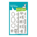 Lawn Fawn photopolymer clear stamps set with owl-themed designs on a blue background