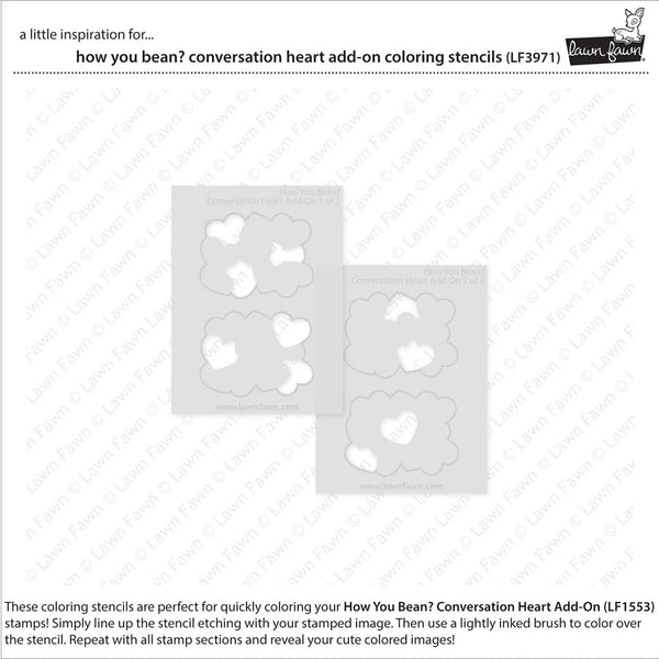 Lawn Fawn Colouring Stencils - How You Bean? Conversation Heart Add-On