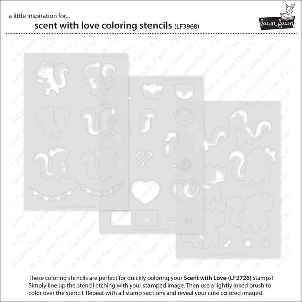 Scent with Love coloring stencils on a white background