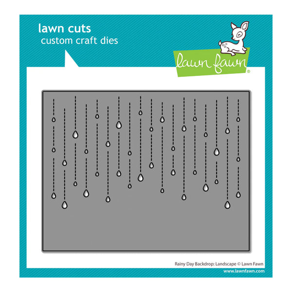 Lawn Cuts custom craft die with raindrop design on a gray background, branded with Lawn Fawn.