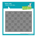 Lawn Cuts custom craft die with checkered hearts design on a blue border with Lawn Fawn branding.