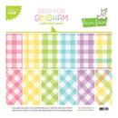 Giddy for Gingham collection pack by Lawn Fawn with colorful checkered patterns on a white background.