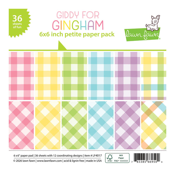 Giddy for Gingham paper pack with colorful checkered patterns on a white background