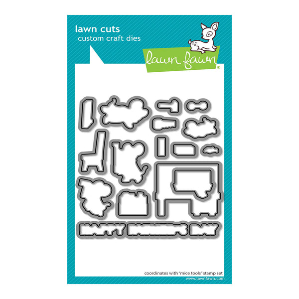 Lawn Cuts custom craft dies set with various shapes on a blue and white background