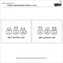 Stamps with cartoon animal characters and Valentine's Day messages on a white background