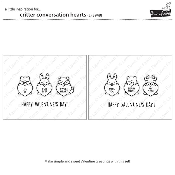 Stamps with cartoon animal characters and Valentine's Day messages on a white background