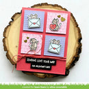 Valentine's Day card with cartoon mice and hearts on a wooden slice