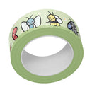 Roll of decorative tape with cartoon bee and flower designs on a light green background.