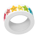 Roll of tape with colorful star-shaped stickers on a white background
