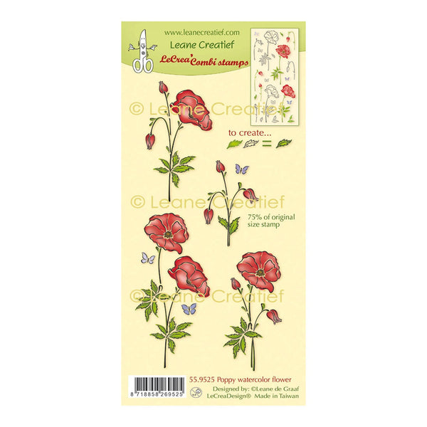 Leane Creatief Combi Clear Stamp - Poppy Watercolour Flowers