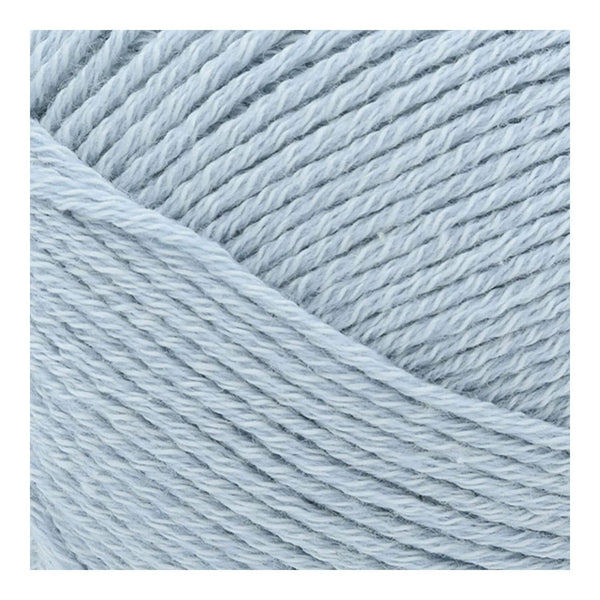 Close-up of light blue yarn with a slight texture