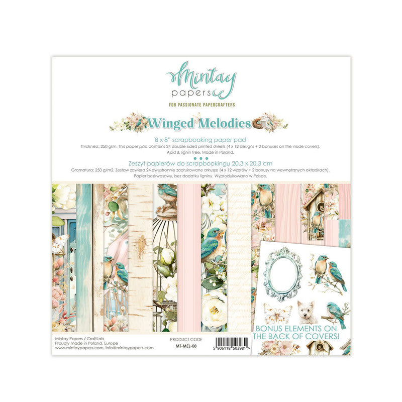 Mintay Scrapbook Paper Pad 8"x 8" - Winged Melodies