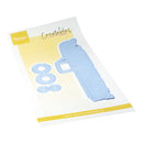 Blue gun-shaped cutting die on a white and yellow background with 'Merleade Design' branding.