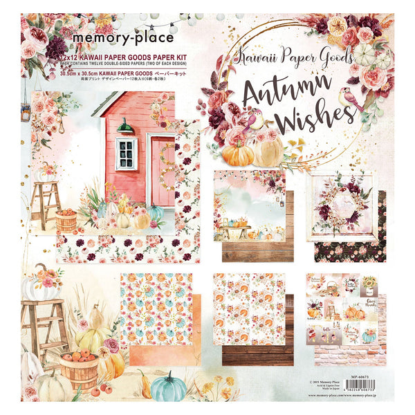 Hawaii Paper Goods Autumn Wishes paper kit packaging with pink cabin and floral designs.