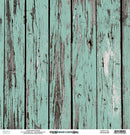 Textured wooden panel with peeling paint in teal and brown tones